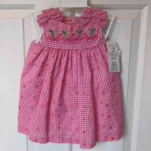 Rare Editions pink gingham 2 piece baby matching set